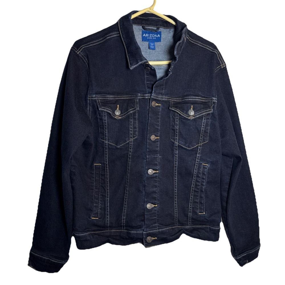 Arizona Jean Co Women's Large Dark Wash Denim Jacket Jean Trucker Coat